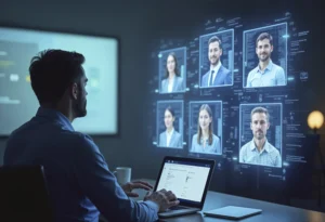 Recruiter using AI in recruitment software to screen candidate profiles.