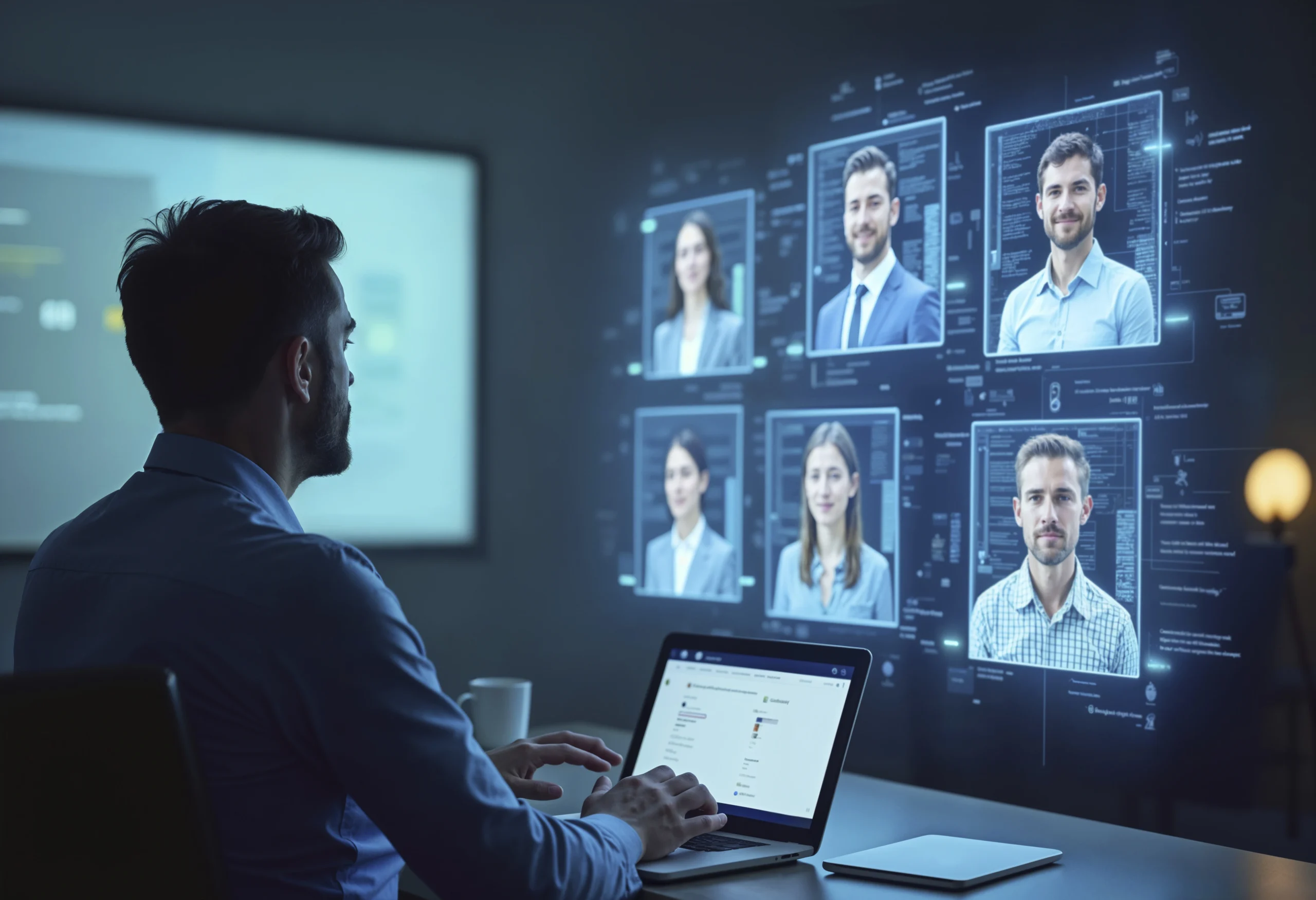 Recruiter using AI in recruitment software to screen candidate profiles.